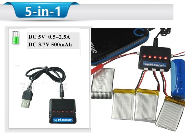 Wielowtykowy pin (4-w-1) (5-w-1) 3.7V 500mah XH4.0 - ładowarka USB baterii lipo do zabawek zdalnie sterowanych Syma X5HC X5HG X5HW X5A-1 - Wianko - 4