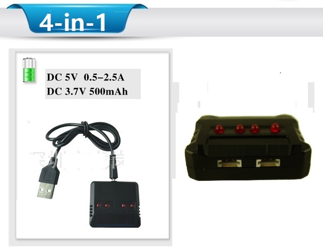 Wielowtykowy pin (4-w-1) (5-w-1) 3.7V 500mah XH4.0 - ładowarka USB baterii lipo do zabawek zdalnie sterowanych Syma X5HC X5HG X5HW X5A-1 - Wianko - 2
