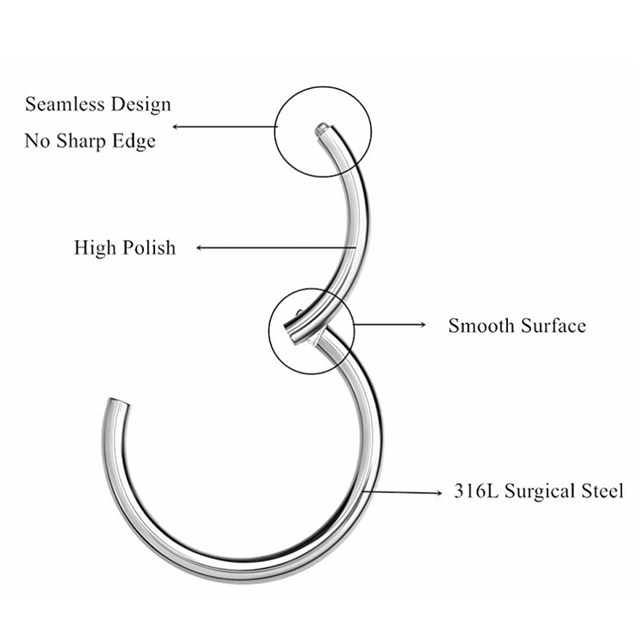Chirurgiczna stalowa biżuteria do piercingu nosa 16G, clicker, segment, chrząstka, helix - 1 sztuka - Wianko - 7