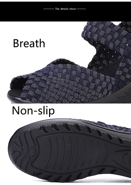 Sandals dla kobiet - letnie klapki damskie z wysokim 6CM klinem i tkane wierzchnie powierzchnie - czarne - Wianko - 4