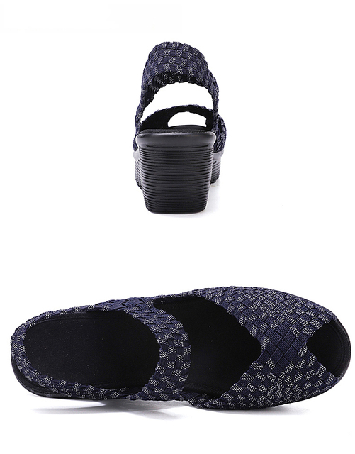 Sandals dla kobiet - letnie klapki damskie z wysokim 6CM klinem i tkane wierzchnie powierzchnie - czarne - Wianko - 5