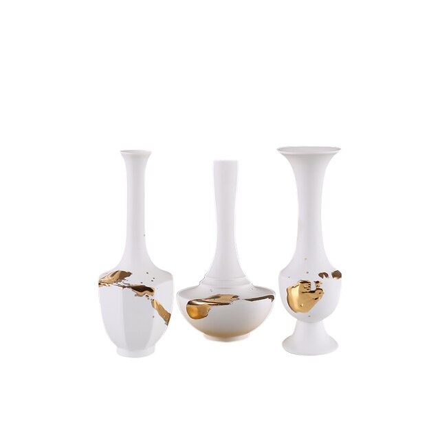 Wazon ceramiczny w stylu retro z pozłacanym wzorem, długa szyja, dekoracja kwiatowa, element wyposażenia wnętrza - Wianko - 6