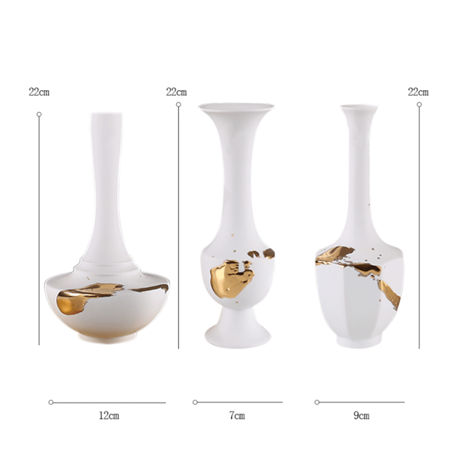 Wazon ceramiczny w stylu retro z pozłacanym wzorem, długa szyja, dekoracja kwiatowa, element wyposażenia wnętrza - Wianko - 5