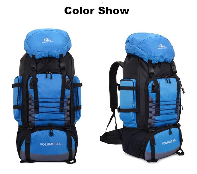 Plecak turystyczny wodoodporny o pojemności 90L - alpinizm, camping, trekking, podróże - kolor błękitny - Wianko - 7