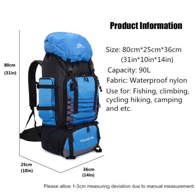 Plecak turystyczny wodoodporny o pojemności 90L - alpinizm, camping, trekking, podróże - kolor błękitny - Wianko - 2