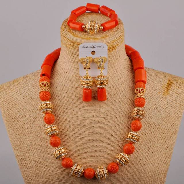 Afrykańska ślubna suknia bankietowa z czerwonym koralem - zestaw biżuterii ślubnej - Wianko - 4