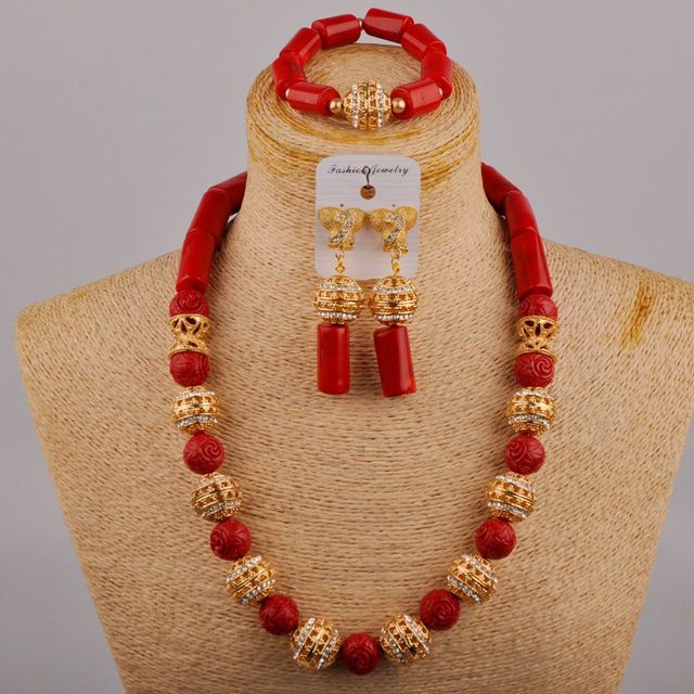 Afrykańska ślubna suknia bankietowa z czerwonym koralem - zestaw biżuterii ślubnej - Wianko - 5