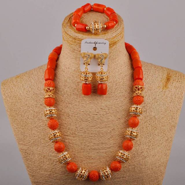 Afrykańska ślubna suknia bankietowa z czerwonym koralem - zestaw biżuterii ślubnej - Wianko - 1