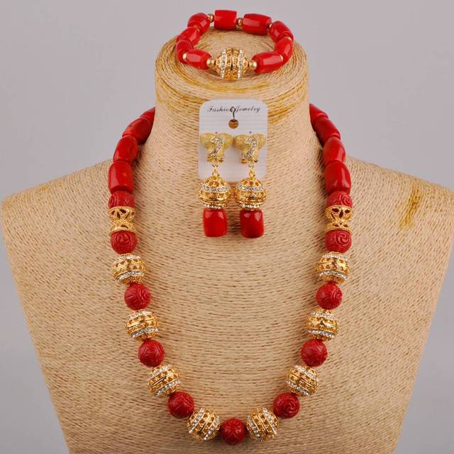 Afrykańska ślubna suknia bankietowa z czerwonym koralem - zestaw biżuterii ślubnej - Wianko - 2