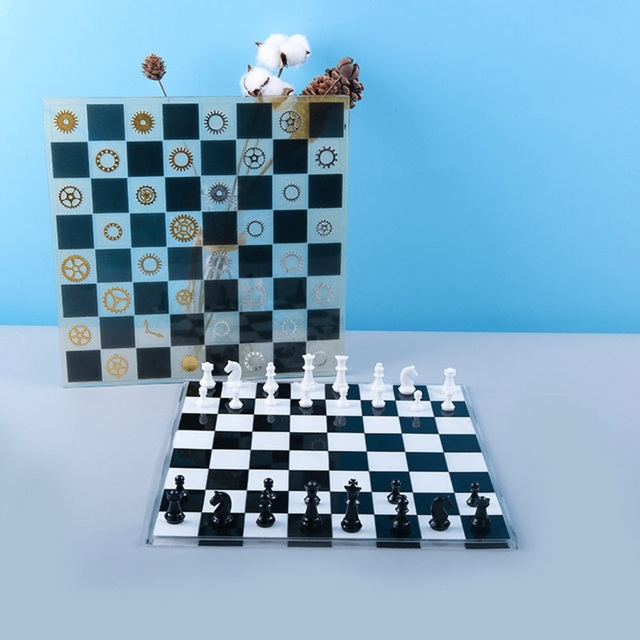 Zestaw 3D szachy z przezroczystą żywicą epoksydową - Forma do odlewania wykonana ręcznie z silikonu - Wianko - 3