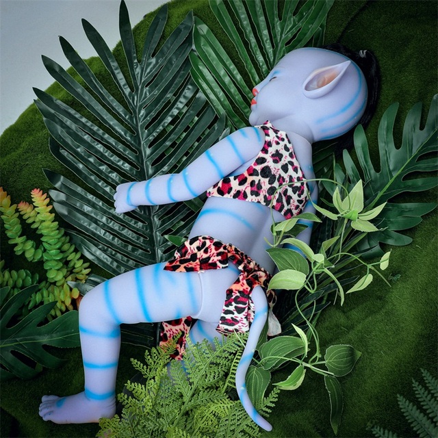 Reborn Baby chłopiec 20 cali (55 cm) z ogonem, realistyczny noworodek, pełnowartościowa lalka z winylu, kolor niebieski, lampa nocna, idealna zabawka na urodziny dzieci - Wianko - 13