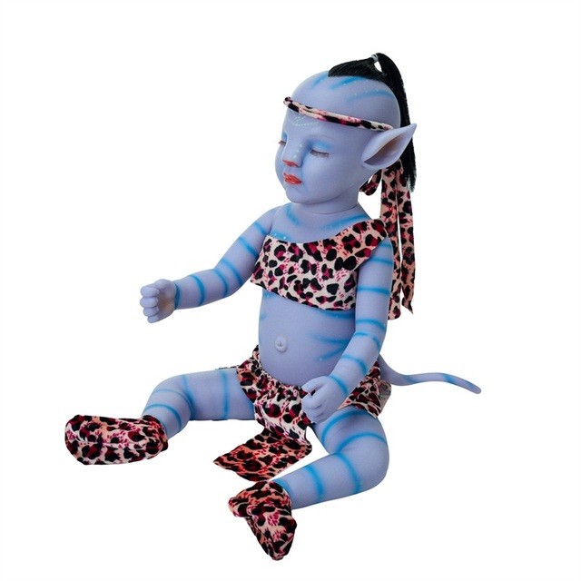 Reborn Baby chłopiec 20 cali (55 cm) z ogonem, realistyczny noworodek, pełnowartościowa lalka z winylu, kolor niebieski, lampa nocna, idealna zabawka na urodziny dzieci - Wianko - 21