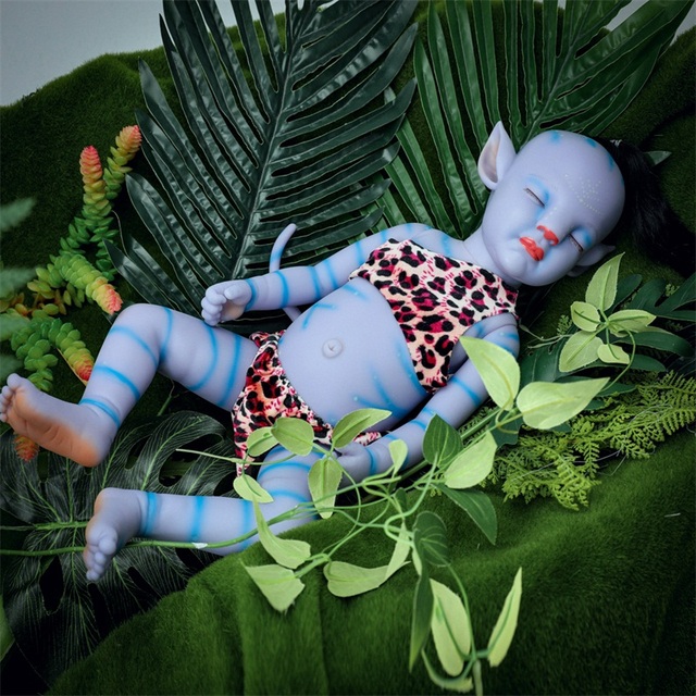 Reborn Baby chłopiec 20 cali (55 cm) z ogonem, realistyczny noworodek, pełnowartościowa lalka z winylu, kolor niebieski, lampa nocna, idealna zabawka na urodziny dzieci - Wianko - 8