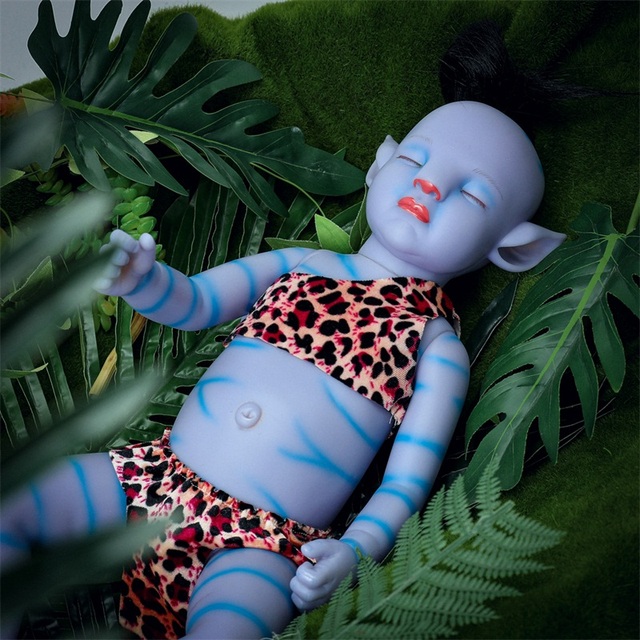 Reborn Baby chłopiec 20 cali (55 cm) z ogonem, realistyczny noworodek, pełnowartościowa lalka z winylu, kolor niebieski, lampa nocna, idealna zabawka na urodziny dzieci - Wianko - 4