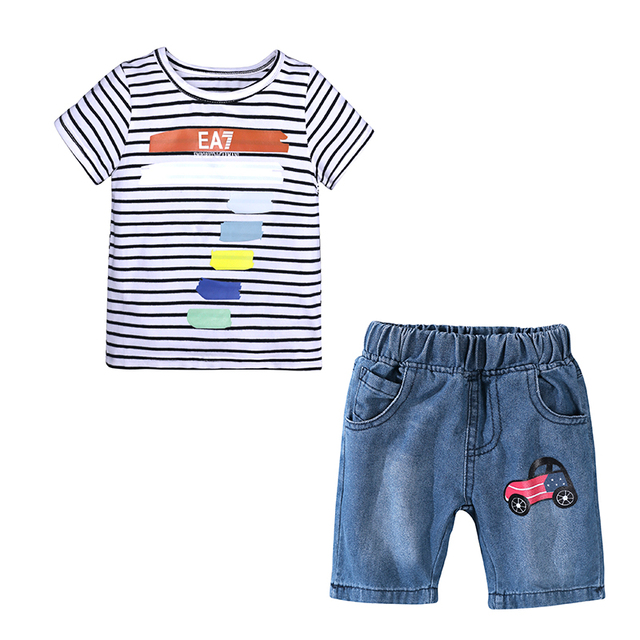 Zestaw letnich ubrań dla dzieci - krótki rękaw + spodnie dżinsowe - casualowe garnitury dla chłopców i dziewczynek - Wianko - 24