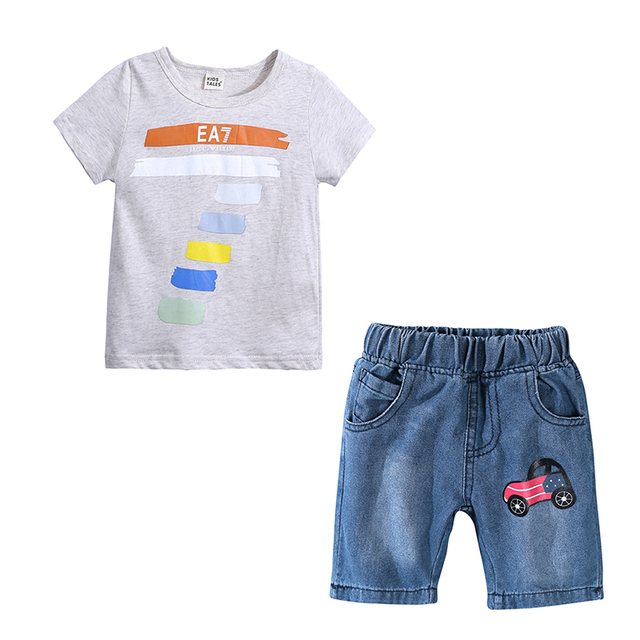 Zestaw letnich ubrań dla dzieci - krótki rękaw + spodnie dżinsowe - casualowe garnitury dla chłopców i dziewczynek - Wianko - 23