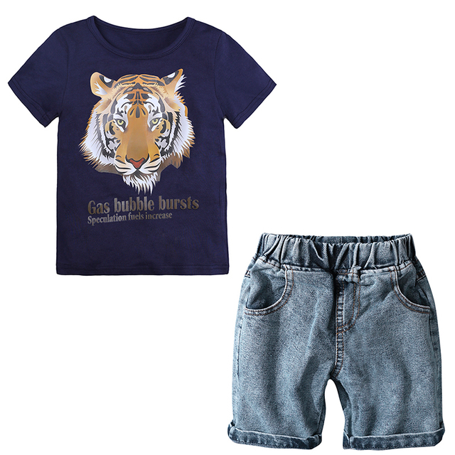Zestaw letnich ubrań dla dzieci - krótki rękaw + spodnie dżinsowe - casualowe garnitury dla chłopców i dziewczynek - Wianko - 21