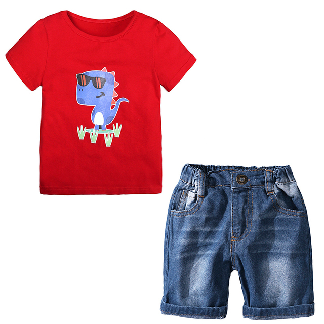 Zestaw letnich ubrań dla dzieci - krótki rękaw + spodnie dżinsowe - casualowe garnitury dla chłopców i dziewczynek - Wianko - 20