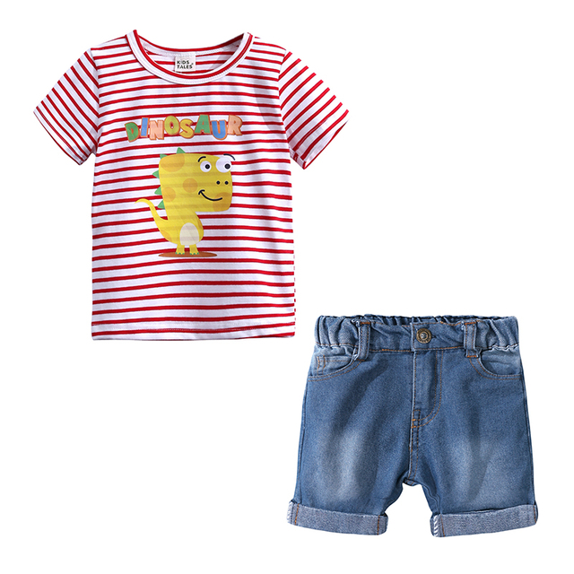 Zestaw letnich ubrań dla dzieci - krótki rękaw + spodnie dżinsowe - casualowe garnitury dla chłopców i dziewczynek - Wianko - 19