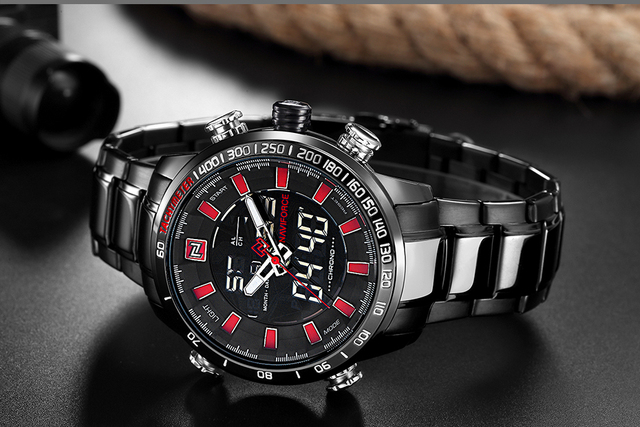 NAVIFORCE luksusowy zegarek męski kwarcowy z pełną stalową bransoletką, cyfrowy i wodoodporny - Wianko - 12
