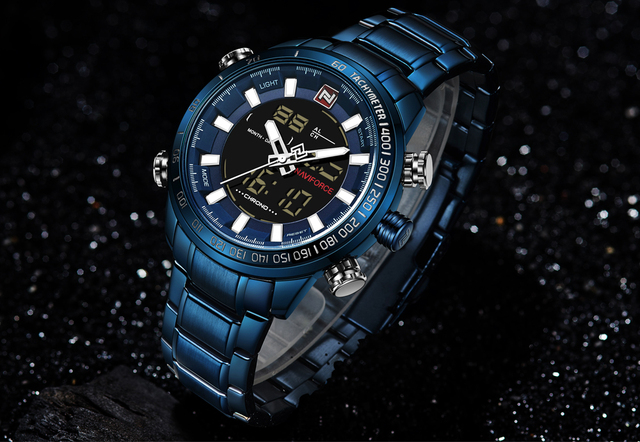 NAVIFORCE luksusowy zegarek męski kwarcowy z pełną stalową bransoletką, cyfrowy i wodoodporny - Wianko - 20