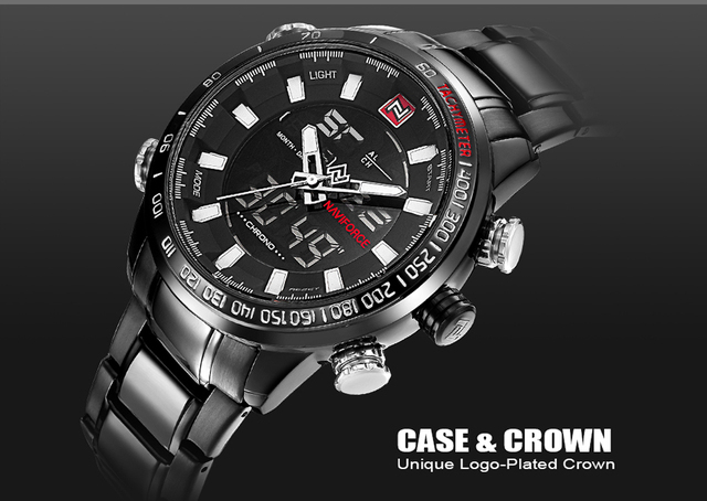 NAVIFORCE luksusowy zegarek męski kwarcowy z pełną stalową bransoletką, cyfrowy i wodoodporny - Wianko - 4
