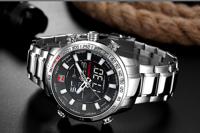 NAVIFORCE luksusowy zegarek męski kwarcowy z pełną stalową bransoletką, cyfrowy i wodoodporny - Wianko - 15