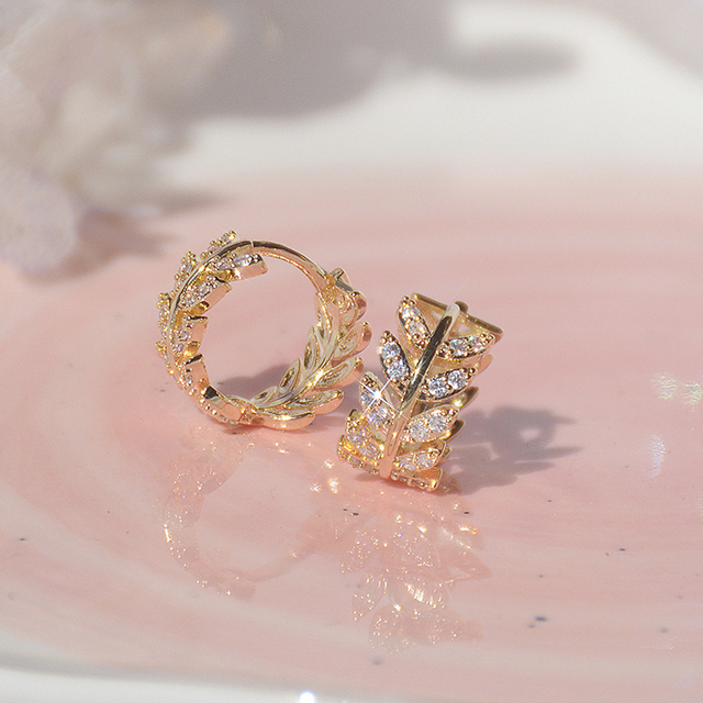 Koło stadniny kolczyki dla kobiet z kryształem AAA cyrkon, wykwintne złote liście - Wianko - 78