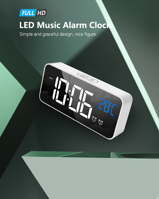 Cyfrowe lustro z LED, budzik z muzyką, drzemką i temperaturą - Wianko - 10