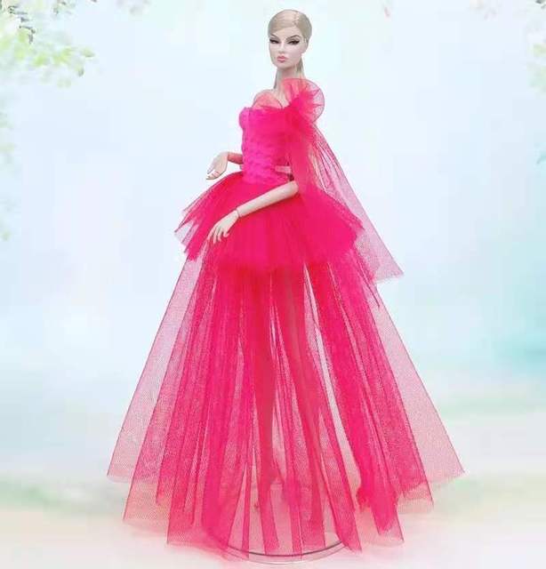 Biała koronkowa sukienka ślubna dla lalki Barbie - ubranko dla lalki koronkowej księżniczki, wielowarstwowa suknia 1/6 lalki BJD - Wianko - 15
