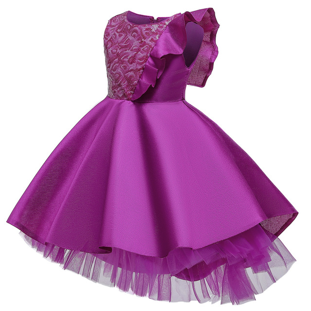 Sukienka cekinowa satynowa dla dziewczynek z falbanowymi rękawami, idealna na święta, korowód i różnego rodzaju przyjęcia - Wianko - 5