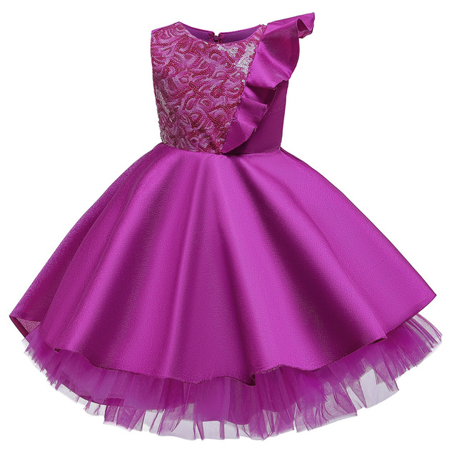 Sukienka cekinowa satynowa dla dziewczynek z falbanowymi rękawami, idealna na święta, korowód i różnego rodzaju przyjęcia - Wianko - 4