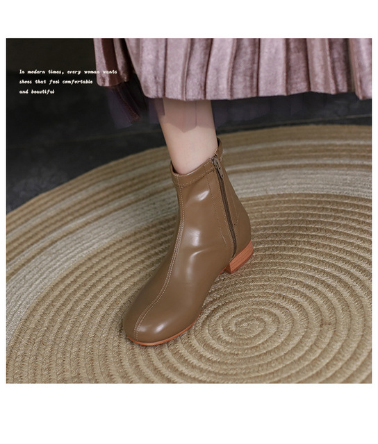Koreańskie zimowe buty damskie na duże okrągłe palce, z wygodnym zapięciem na suwak, 5 kolorów drewnianych obcasów - Wianko - 16