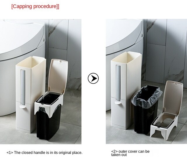 Prosty Push Open Lid kosz na śmieci zintegrowany z szczotką do WC - moda, łazienka, przechowywanie odpadów, akcesoria - Wianko - 19