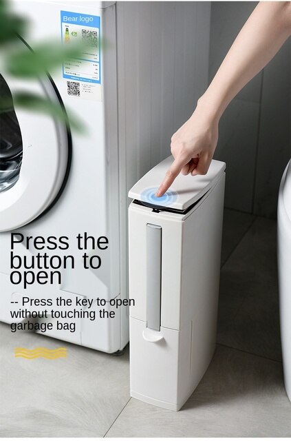 Prosty Push Open Lid kosz na śmieci zintegrowany z szczotką do WC - moda, łazienka, przechowywanie odpadów, akcesoria - Wianko - 5