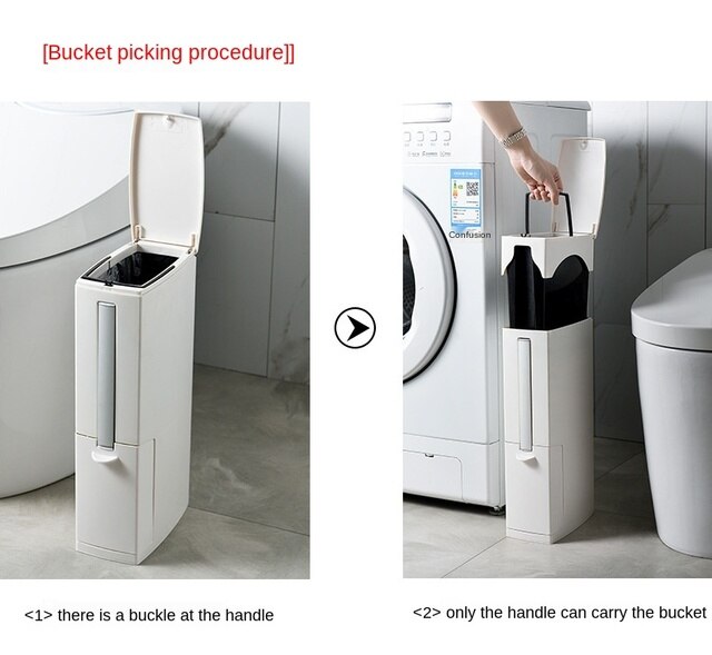 Prosty Push Open Lid kosz na śmieci zintegrowany z szczotką do WC - moda, łazienka, przechowywanie odpadów, akcesoria - Wianko - 18