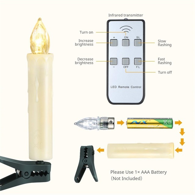 Bezpłomieniowy zestaw świec stożkowych LED z pilotem - noworoczna dekoracja na choinkę i do domu - Wianko - 5