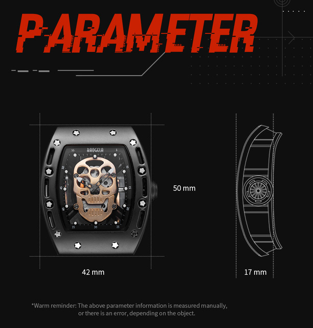 Baogela BGL1612G-1 - męski zegarek kwarcowy z czarnym silikonowym paskiem i prostokątną tarczą z motywem czaszki - Wianko - 6