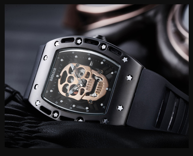 Baogela BGL1612G-1 - męski zegarek kwarcowy z czarnym silikonowym paskiem i prostokątną tarczą z motywem czaszki - Wianko - 16
