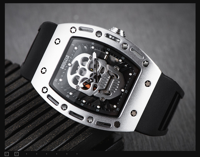 Baogela BGL1612G-1 - męski zegarek kwarcowy z czarnym silikonowym paskiem i prostokątną tarczą z motywem czaszki - Wianko - 14