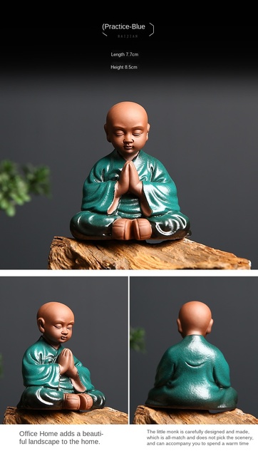 Ręcznie robiona, kreatywna figurowa dekoracja ślicznego małego mnicha Zen do herbaty, fioletowy piasek, tace herbaty, gliniana herbaciarnia, zestaw herbaty dla zwierząt - Wianko - 11