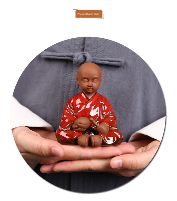 Ręcznie robiona, kreatywna figurowa dekoracja ślicznego małego mnicha Zen do herbaty, fioletowy piasek, tace herbaty, gliniana herbaciarnia, zestaw herbaty dla zwierząt - Wianko - 6