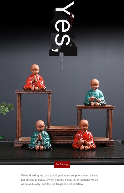 Ręcznie robiona, kreatywna figurowa dekoracja ślicznego małego mnicha Zen do herbaty, fioletowy piasek, tace herbaty, gliniana herbaciarnia, zestaw herbaty dla zwierząt - Wianko - 1