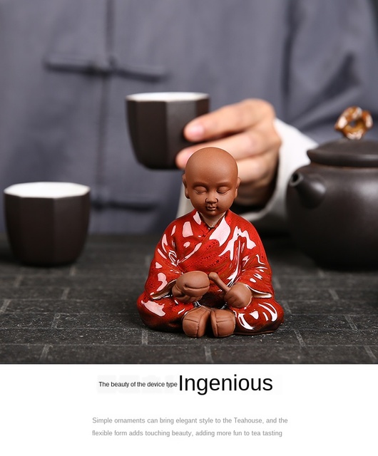 Ręcznie robiona, kreatywna figurowa dekoracja ślicznego małego mnicha Zen do herbaty, fioletowy piasek, tace herbaty, gliniana herbaciarnia, zestaw herbaty dla zwierząt - Wianko - 7