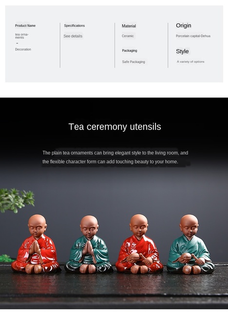 Ręcznie robiona, kreatywna figurowa dekoracja ślicznego małego mnicha Zen do herbaty, fioletowy piasek, tace herbaty, gliniana herbaciarnia, zestaw herbaty dla zwierząt - Wianko - 2