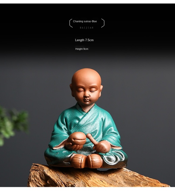 Ręcznie robiona, kreatywna figurowa dekoracja ślicznego małego mnicha Zen do herbaty, fioletowy piasek, tace herbaty, gliniana herbaciarnia, zestaw herbaty dla zwierząt - Wianko - 10