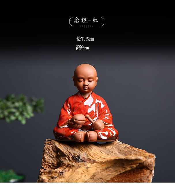 Ręcznie robiona, kreatywna figurowa dekoracja ślicznego małego mnicha Zen do herbaty, fioletowy piasek, tace herbaty, gliniana herbaciarnia, zestaw herbaty dla zwierząt - Wianko - 3