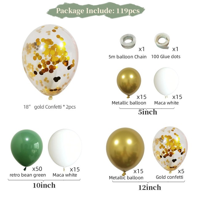 Retro zielona oliwkowa girlanda balonów łukowych z szałwią zieloną, kością słoniową i chromowanym złotem dla nowożeńców i Baby Shower - Wianko - 2