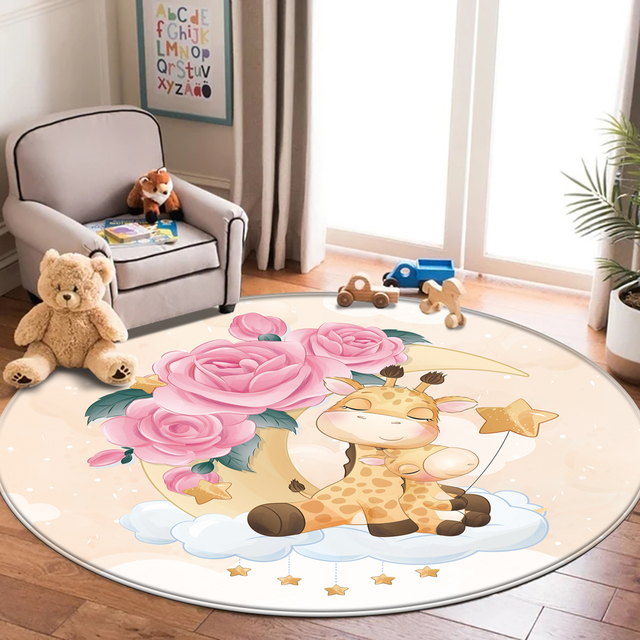 Najlepszy dywan flanelowy dla dzieci z motywem zwierząt - okrągły dywanik do pokoju dziecięcego - Wianko - 21