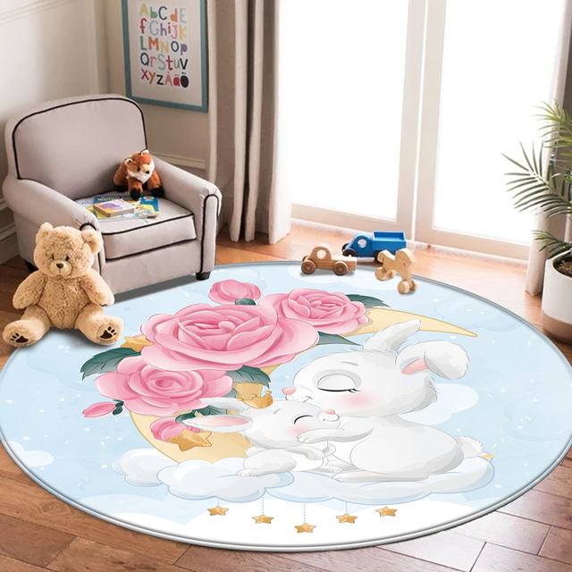 Najlepszy dywan flanelowy dla dzieci z motywem zwierząt - okrągły dywanik do pokoju dziecięcego - Wianko - 22